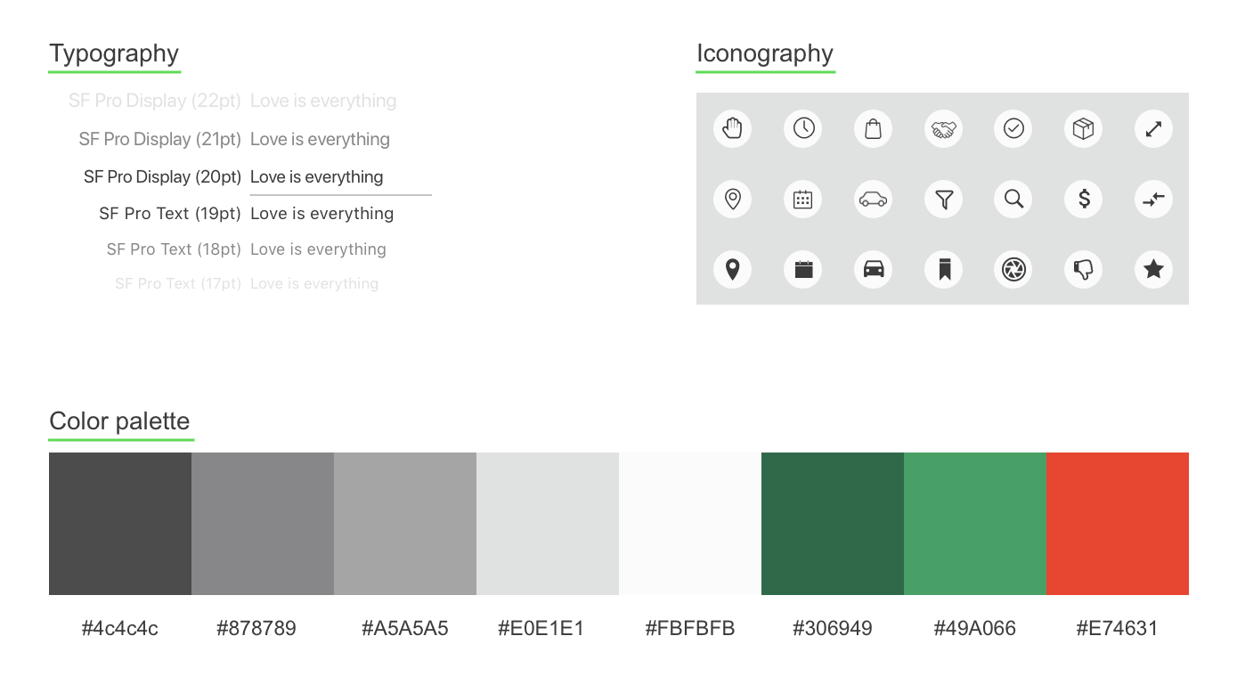 Typography following Apple Design Principle; using 21 icons and black-and-white color palette in this application.